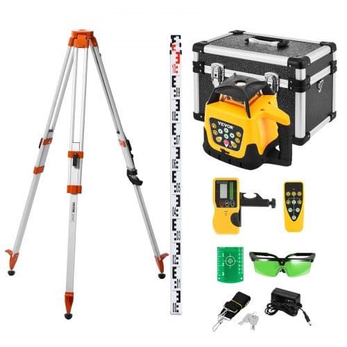 VEVOR Rotationslaser-Nivellierset mit Stativ & Messlatte, Grünem Laserstrahl, 500 m Reichweite, einstellbarer Neigung, 360° Drehbar, Flexiblem Scanwinkel, inkl. Fernbedienung & Tragetasche