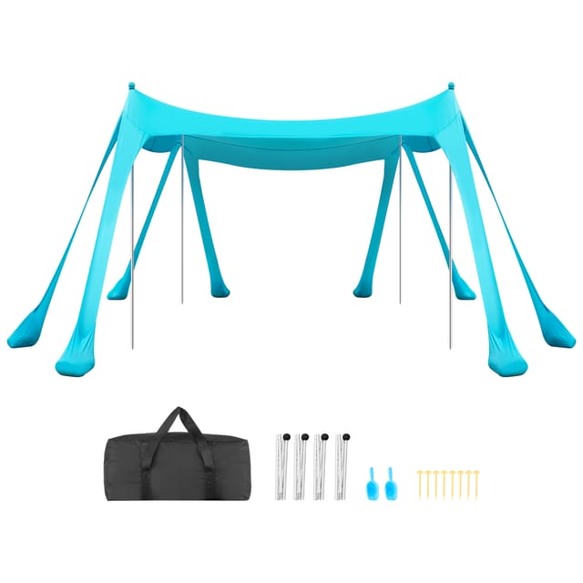Vevor Strandzelt Mit Sonnenschutz (upf 50+) 3 X 3 X 2 M, Strandmuschel Mit Sandsäcken & Stützstangen & Sandschaufeln, Tragbares Sonnensegel Für Familienausflüge Camping Angel Grün