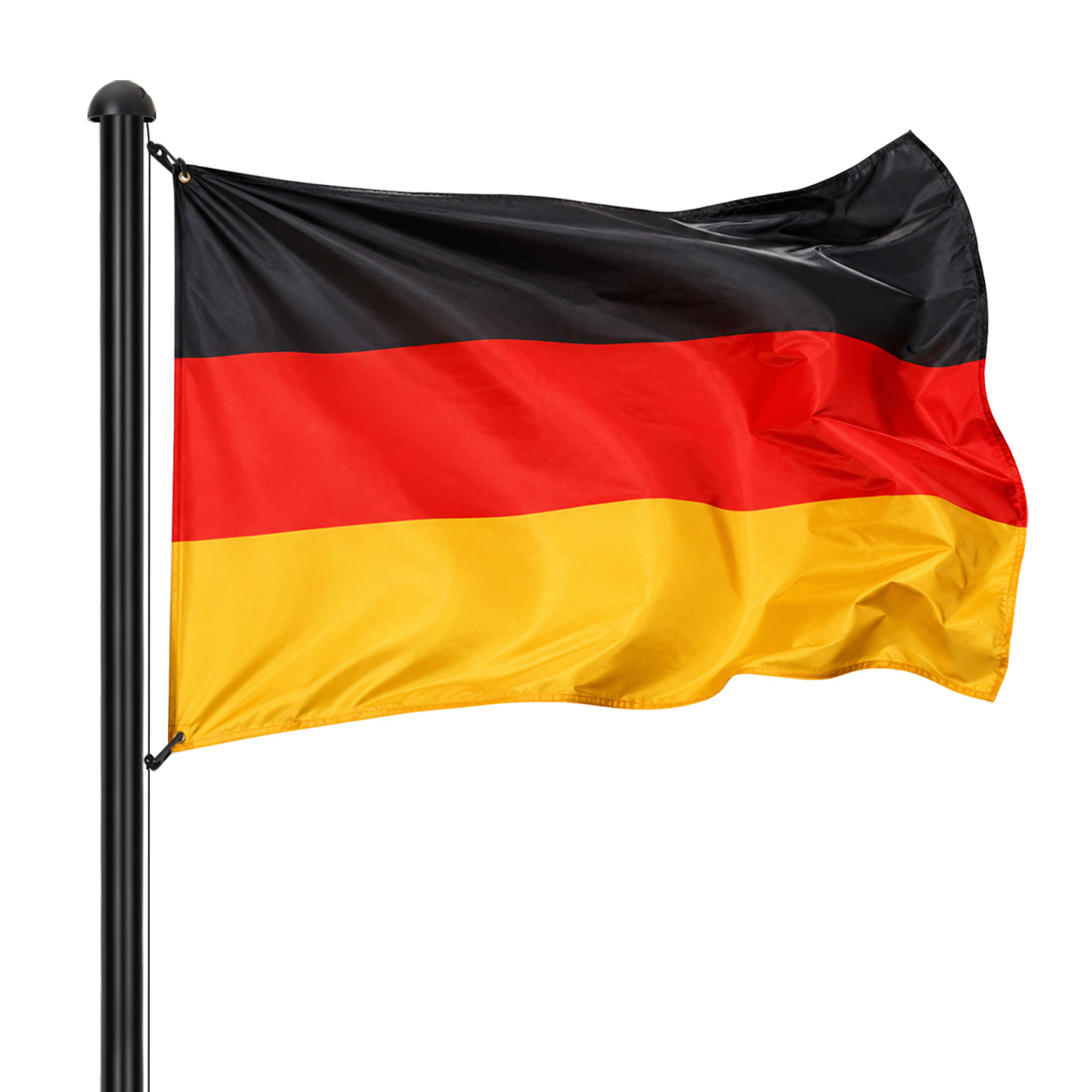Tolletour Fahnenmast 6,5 M Aluminium Schwarz Mit Deutschlandfahne 147 X 88 Cm, 11 M Seil Und Bodenhülse