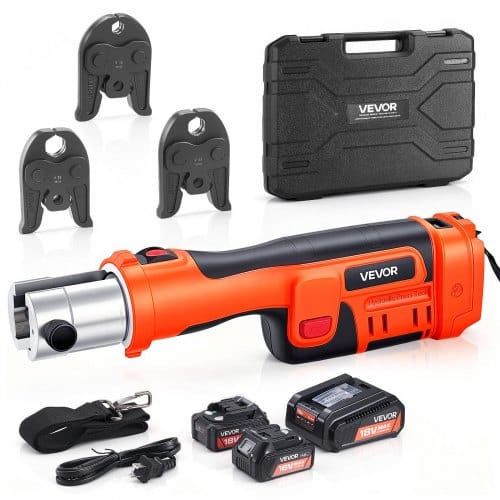 VEVOR 18V Akku Presszangen Set, 32kN Pressmaschine inkl. 3 Pressbacken V15 V22 V28 & 180° Drehbarem Kopf, Elektr. Presswerkzeug mit 4,0 Ah Baterrien für Edelstahlrohr bis 54mm, 40 HRC für Hochleistung