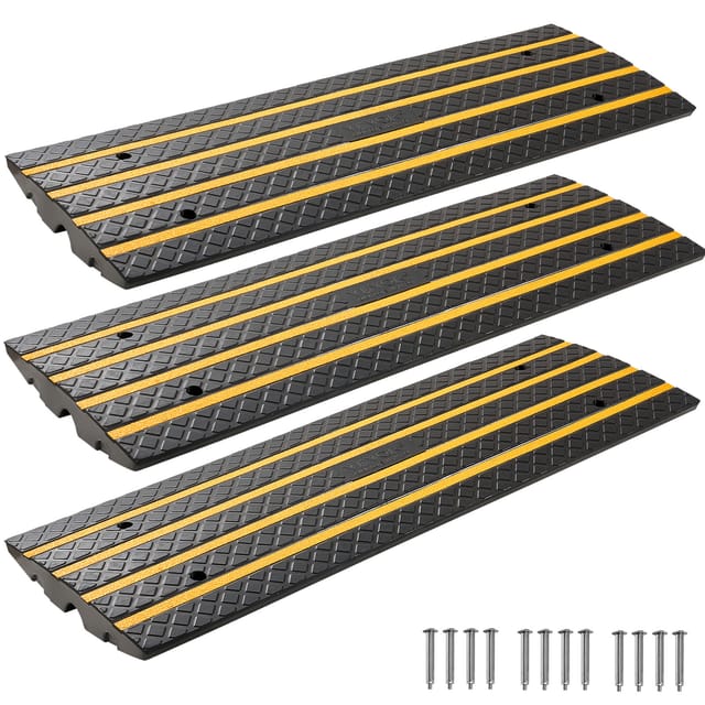 Vevor Gummi-bordsteinrampe, 15 Tonnen Tragkraft, 66 Mm Anstieg, Auffahrtsrampe Mit Gelben Reflektorstreifen, Schwellenrampe Geeignet Für Laderampe, Lager, Garage, Gehweg (3er-pack)