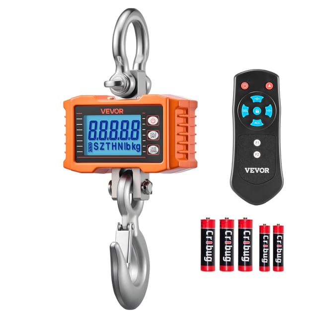 VEVOR Kranwaage 2000 kg, Digitale Hängewaage, Industriewaage mit Gehäuse aus Aluminiumguss & LCD-Display, 500-g-Teilung & 3-Stufiger Schalter, Fernbedienung, Hakenwaage für Garage & Fabrik