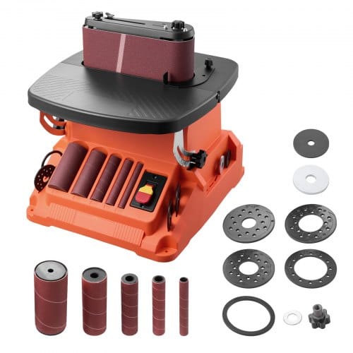 VEVOR Oszillierender Spindelschleifer, 2000 U/min Spindelschleifmaschine mit 16 mm Hub, 5 Hülsen (12,7–50,8 mm) & 610x98 mm Schleifband für Holzbearbeitung, Möbelschleifen, Heimwerkerprojekte