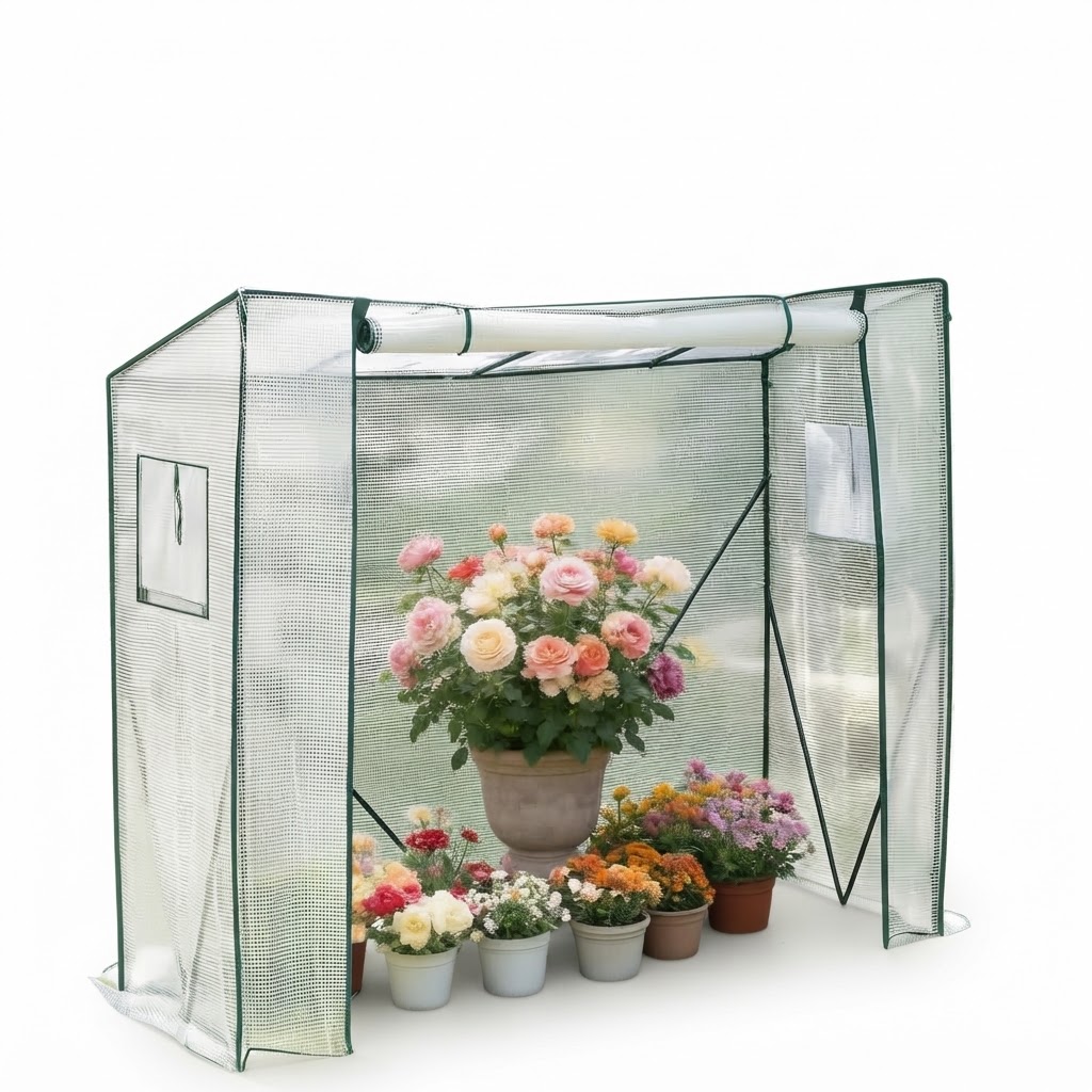 Elvmi Garten Gewächshaus Mit Regalen Für Anzuchten, Stahlrahmen Und Pe-abdeckung Weiß 200 X 77 X 169 Cm