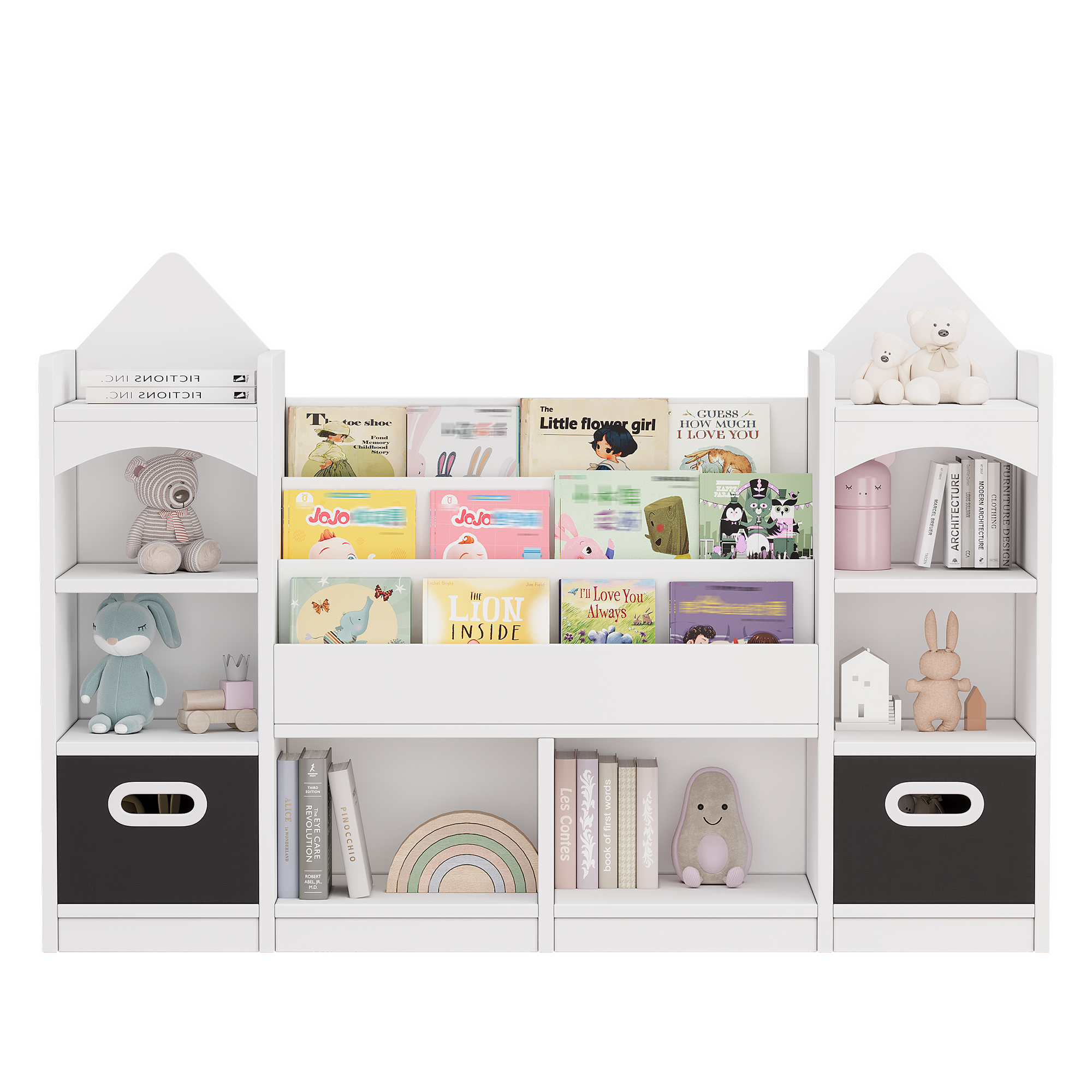Elvmi Kinderbücherregal Schloss Mit 2 Faltboxen Und Kippschutz Für Kinderzimmer Aus Mdf Weiß