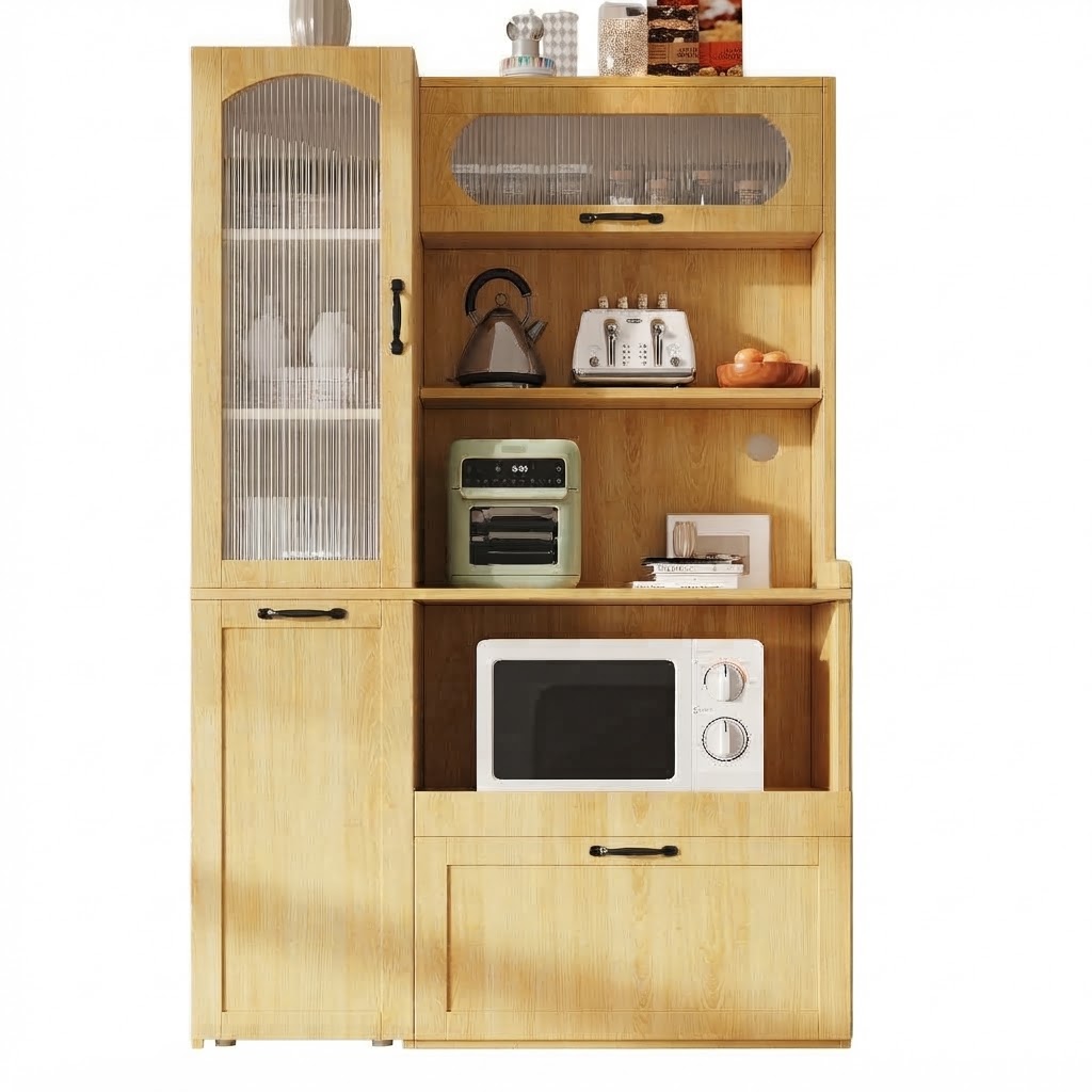 Elvmi Küchenschrank Mit Schublade, Verstellbaren Böden Und Ausziehregal Für Küche, Mdf, Natur, 98 X 40 X 177 Cm