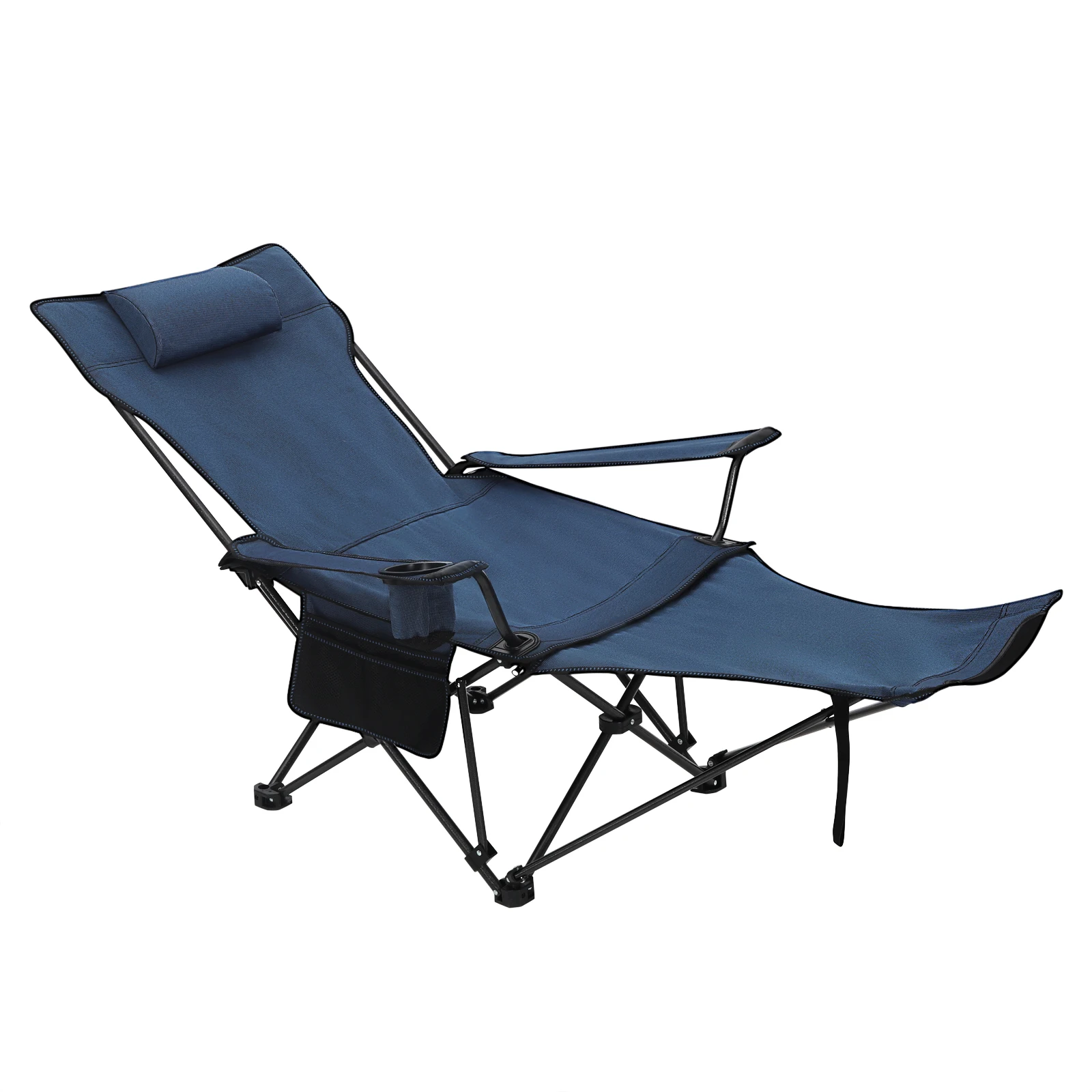 Elvmi Klappbarer Outdoor-liegestuhl Mit Verstellbarer Rückenlehne, Fußstütze Und Getränkehalter Aus Oxford-gewebe Blau