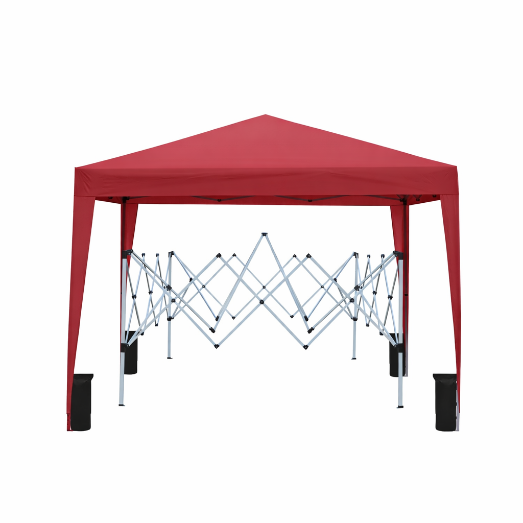 Elvmi Faltpavillon Mit 4 Seitenwänden Mit Fenstern Und Sandsäcken, Aus Beschichtetem Stahl, Bordeaux