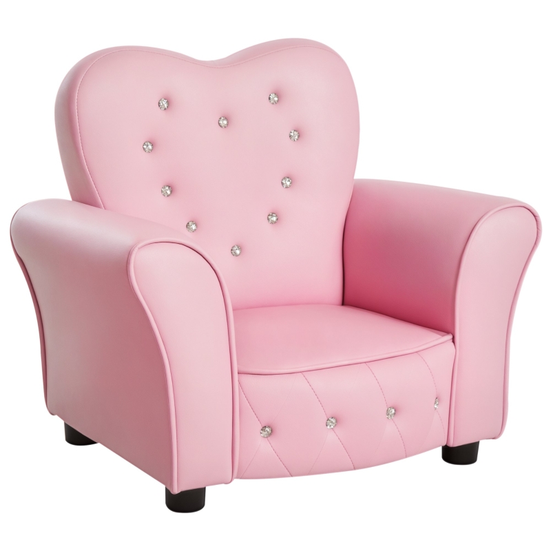 Elvmi Kindersessel Mit Gestepptem Rückenteil Und Zierknöpfen, Massivholzrahmen, Pvc Und Schaumstoff, Rosa
