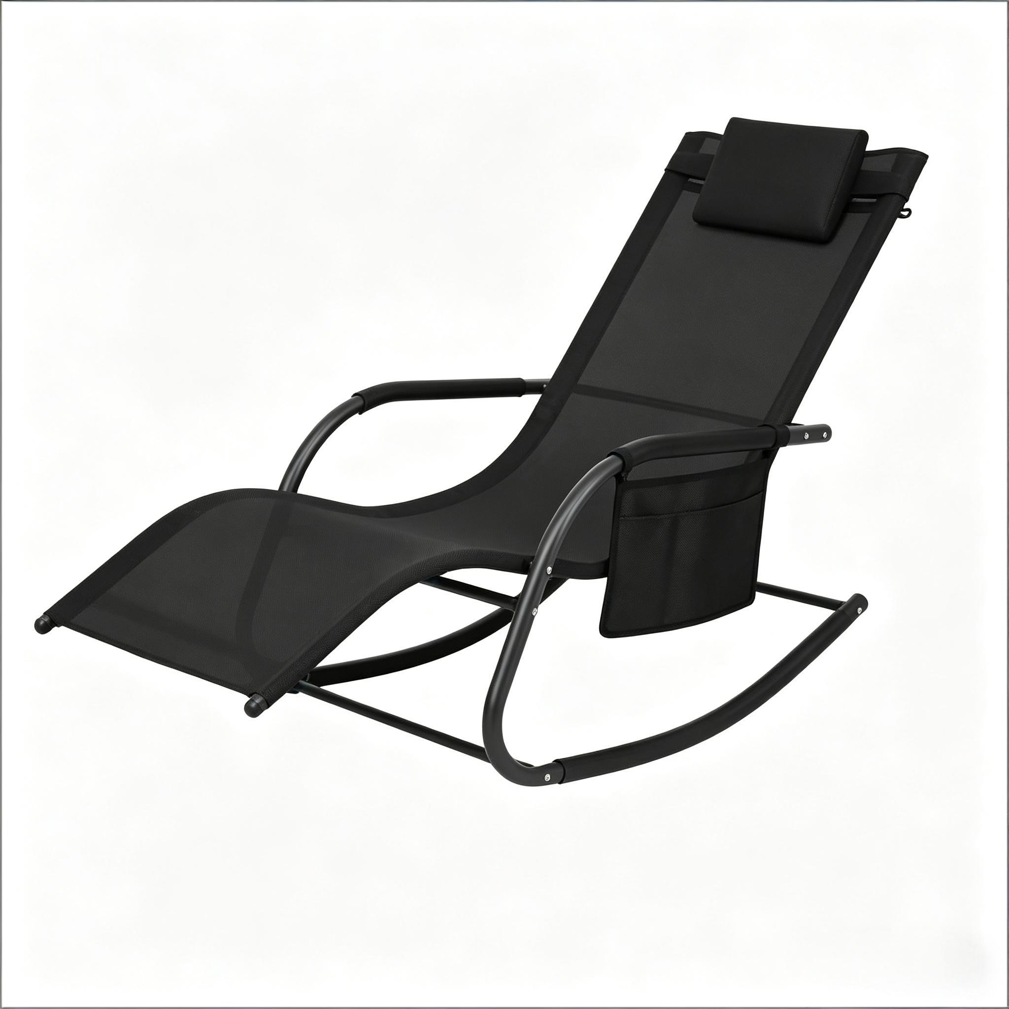 Elvmi Schaukelliege Für Den Außenbereich Mit Ergonomischem Sitz, Kopfstütze Und Seitentasche Aus Metall Polyester Schwarz