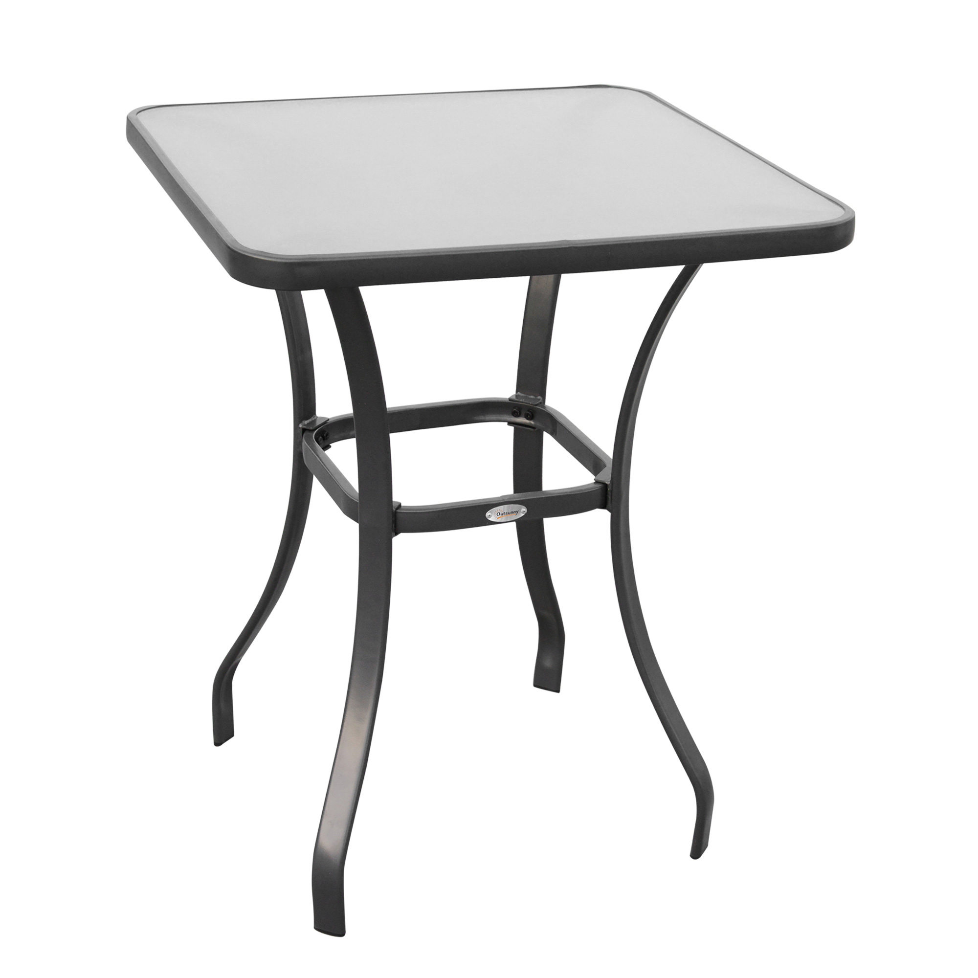 Elvmi Quadratischer Bistrotisch Mit Gehärteter Glasplatte Und Abgerundeten Ecken Für Balkon, Metall Schwarz, 68.5 X 68.5 X 84 Cm