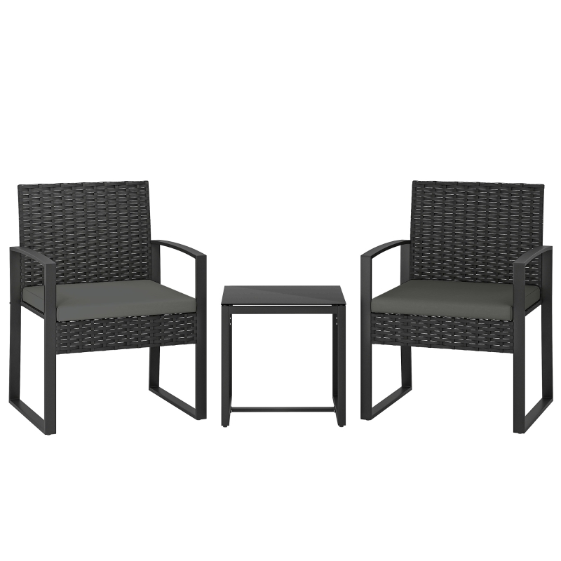 Elvmi Gartenmöbel-set Mit 2 Sesseln Und 1 Couchtisch, Abnehmbaren Kissen, Kunststoff-rattan Und Stahl, Dunkelgrau