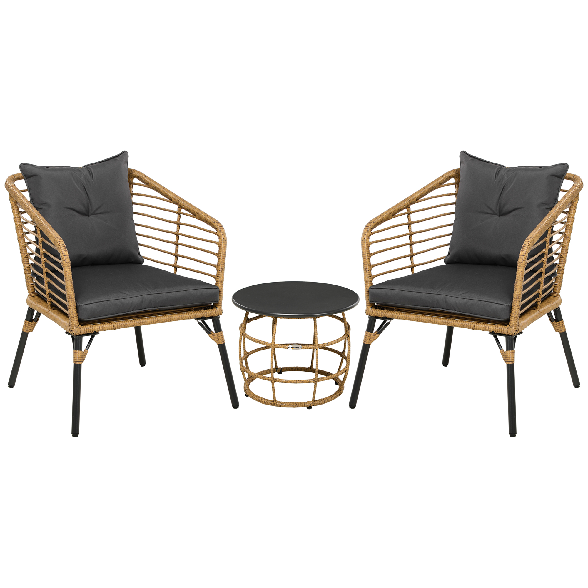 Elvmi Gartenmöbel-set Mit 2 Sesseln, 1 Couchtisch Und Kissen Für Terrasse, Pe-rattan Und Stahl, Sand
