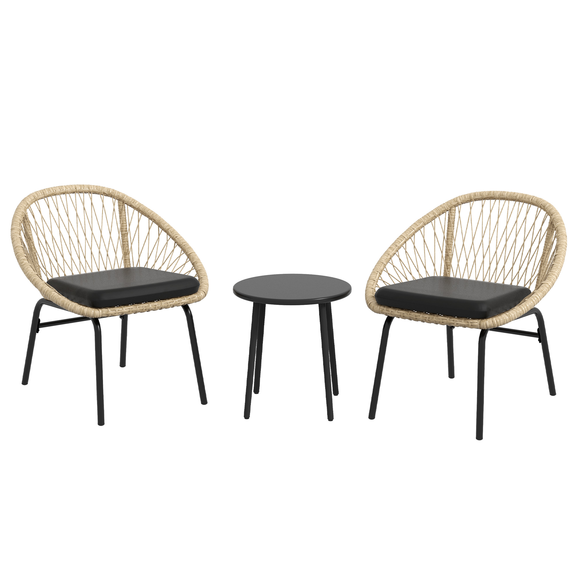 Elvmi Gartenmöbel-set Mit 2 Sesseln Und 1 Rundem Tisch, Abnehmbaren Kissen, Für 2 Personen, Rattan, Gelb
