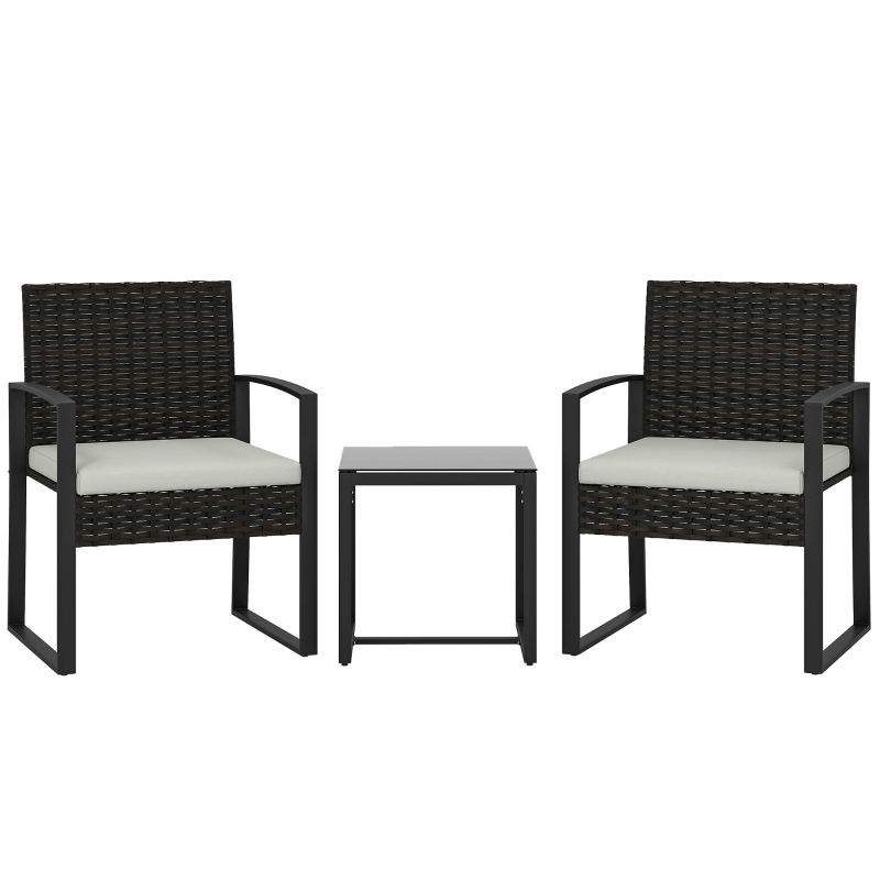 Elvmi Gartenmöbel-set Mit 2 Sesseln, 1 Couchtisch Und Abnehmbaren Kissen, Kunststoff-rattan Und Stahl, Cremegrau