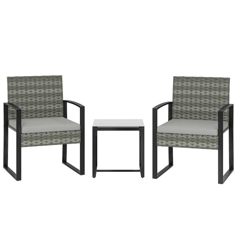 Elvmi Gartenmöbel-set Mit 2 Sesseln Und 1 Couchtisch, Tischplatte Aus Gehärtetem Glas, Kunststoff-rattan Und Stahl, Hellgrau