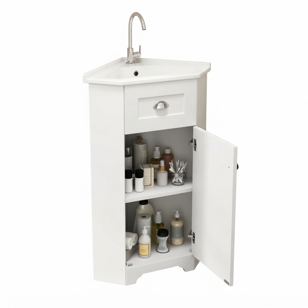 Elvmi Standwaschbeckenunterschrank Mit Keramikwaschbecken, Stauraum, Badezimmer, Mdf, 59.0 X 42.5 X 90.5 Cm, Weiß