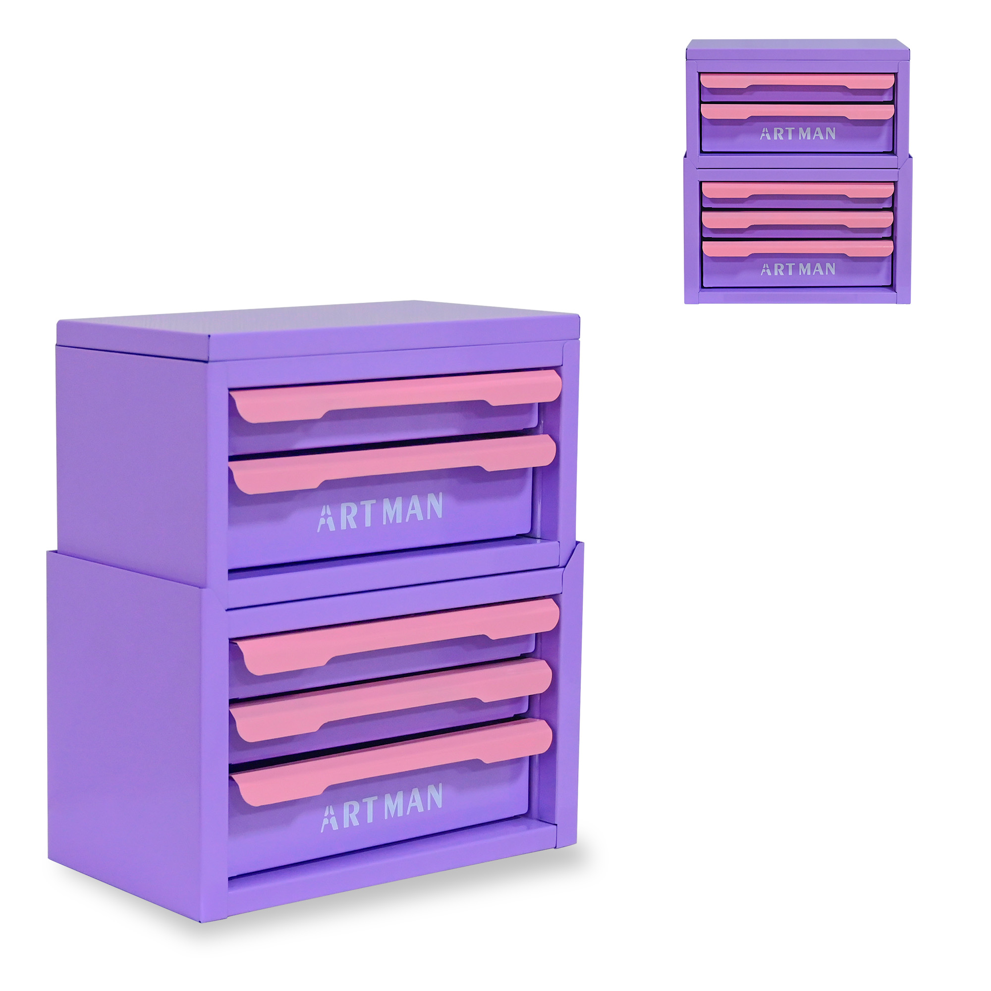 Elvmi Schreibtisch Organizer Mit 5 Stapelbaren Schubladen, Aus Stahl, Für Kosmetik Und Büroartikel, Rosa Violett