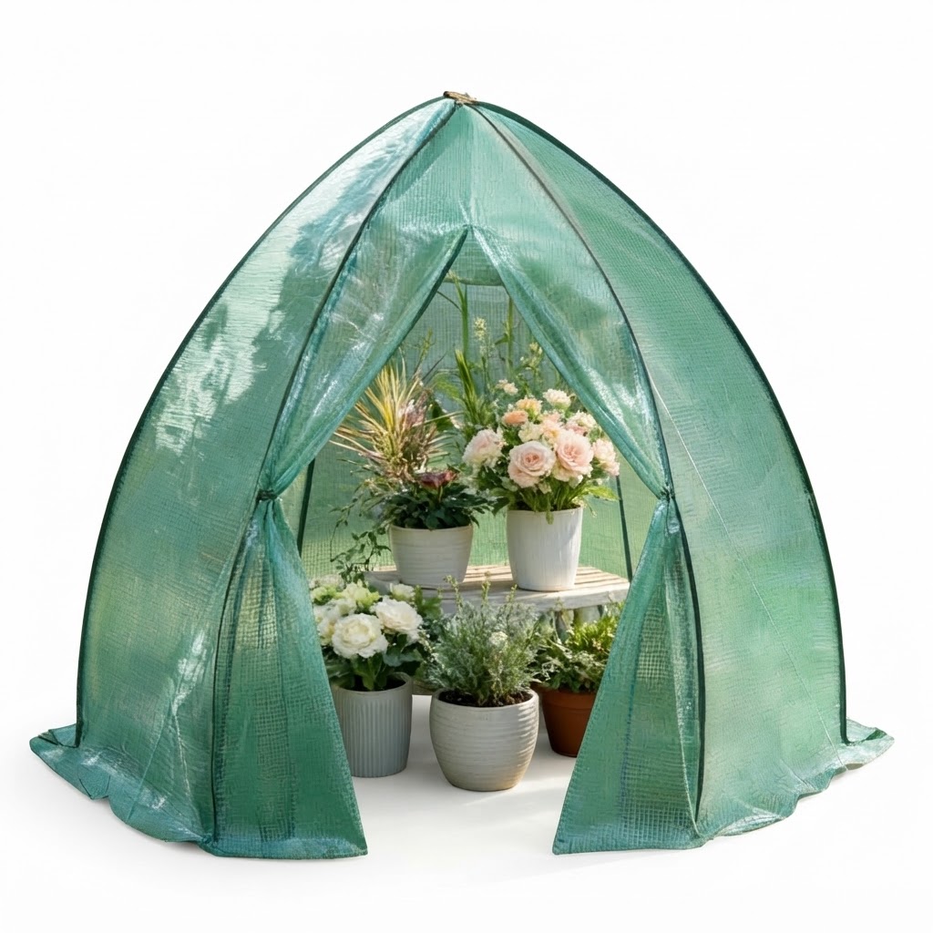 Elvmi Garten Gewächshaus In Tipi-form Mit Reißverschlusstür Und Insektenschutz, Stahl Und Pe Grün 240 X 200 X 240 Cm