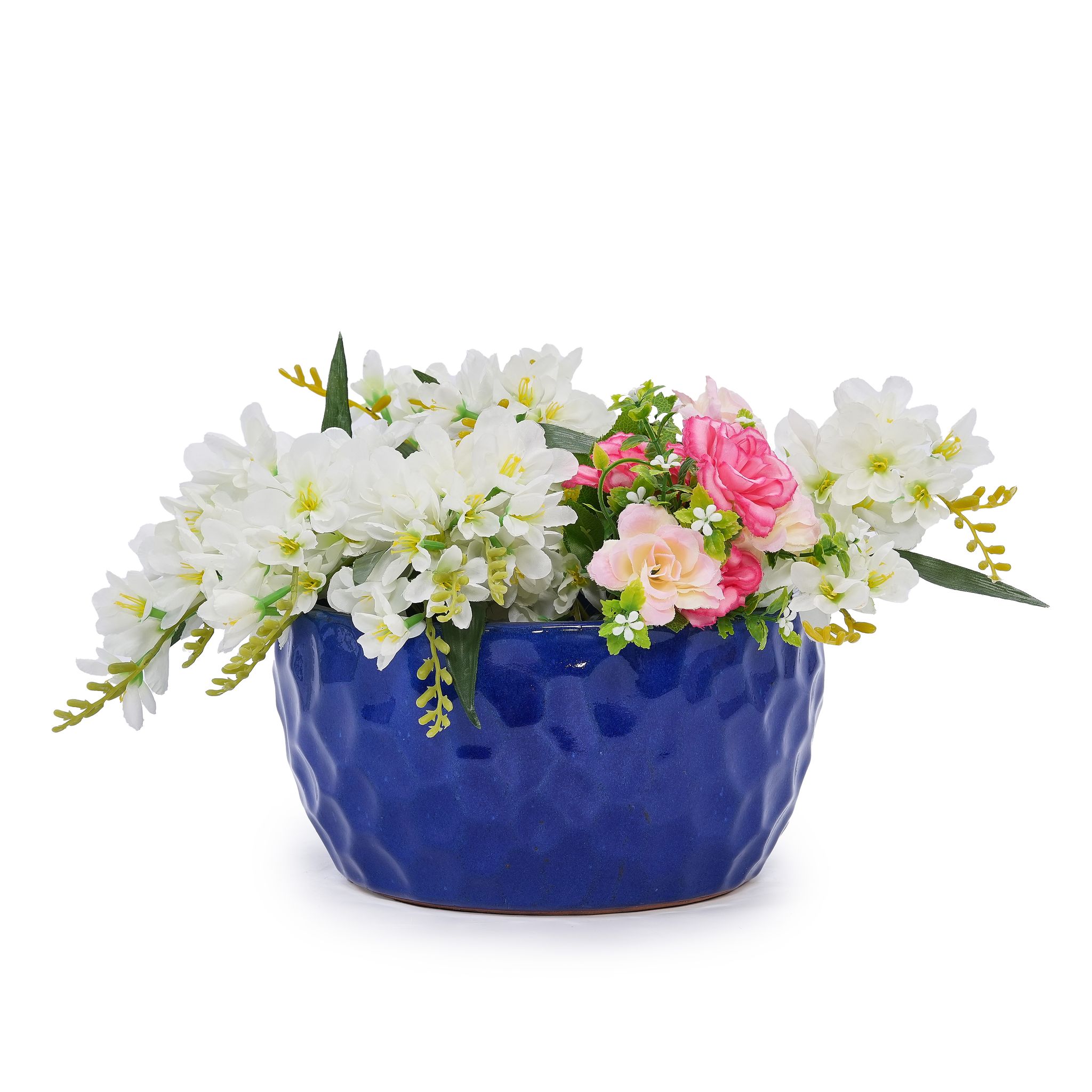 Elvmi Blumentöpfe Aus Keramik 3er Set Mit Ablaufloch, Gehammerte Struktur, Antikblau, 49.0 X 49.0 X 31.5 Cm