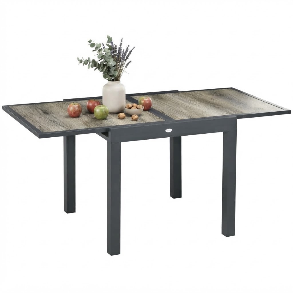Elvmi Ausziehbarer Gartentisch Für 6 Personen Mit Kunststoffplatte Und Aluminiumrahmen Beige 80 X 80 X 75 Cm