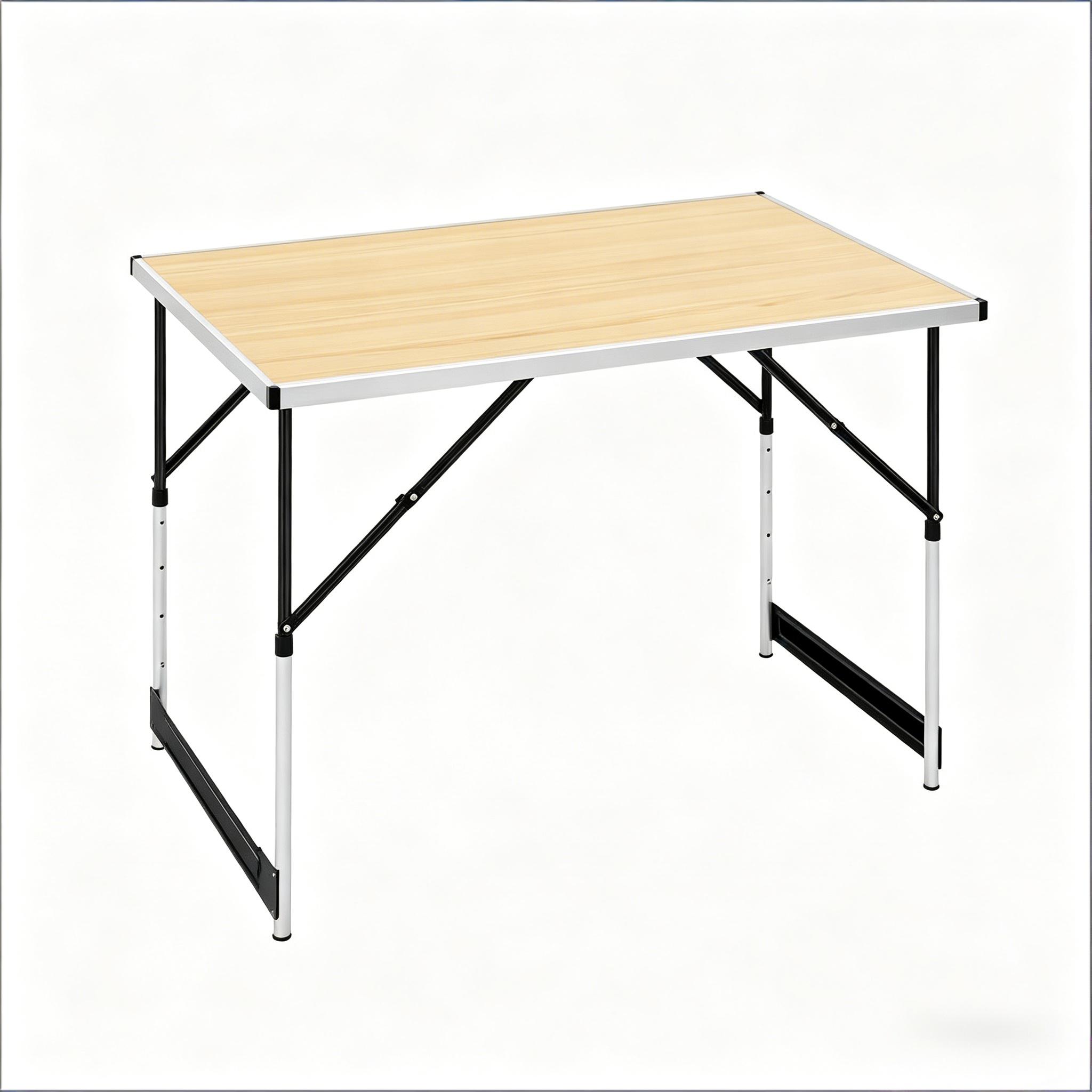 Elvmi Klappbarer Gartentisch Höhenverstellbar Mit Griff Für Camping, Aluminium Und Mdf, Eiche Hell, 100 X 60 X 73-94 Cm