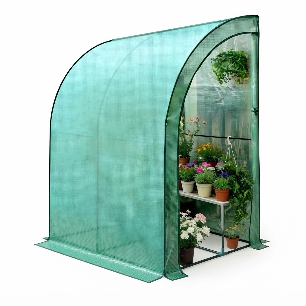 Elvmi Anlehngewächshaus Mit 2 Aufrolltüren, Halbgewölbtem Dach, Gestell Aus Metall Und Pe Grün, 200 X 100 X 210 Cm