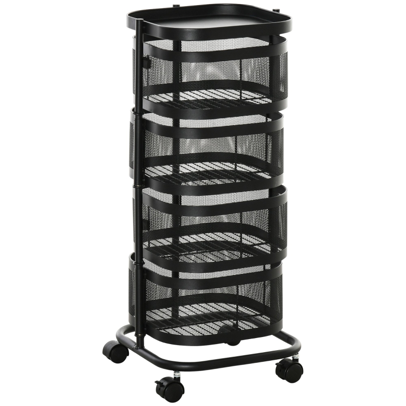 Elvmi Küchenwagen Mit 4 Drahtkörben, Oberer Ablage Und Rollen Für Küche Aus Stahl 33x33x77 Cm Schwarz
