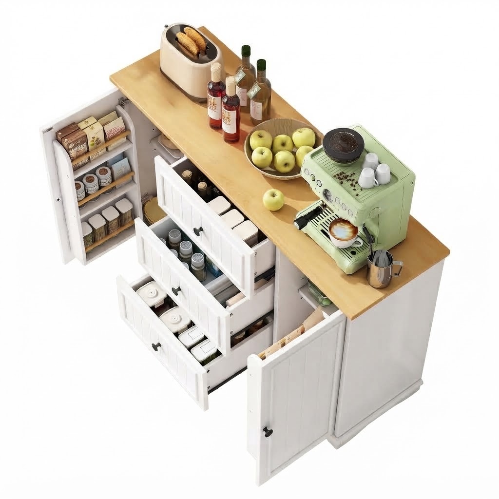 Elvmi Sideboard Mit 3 Schubladen Und Verstellbaren Einlegeböden Für Küche Und Esszimmer Aus Mdf 126 X 40 X 86 Cm Weiß