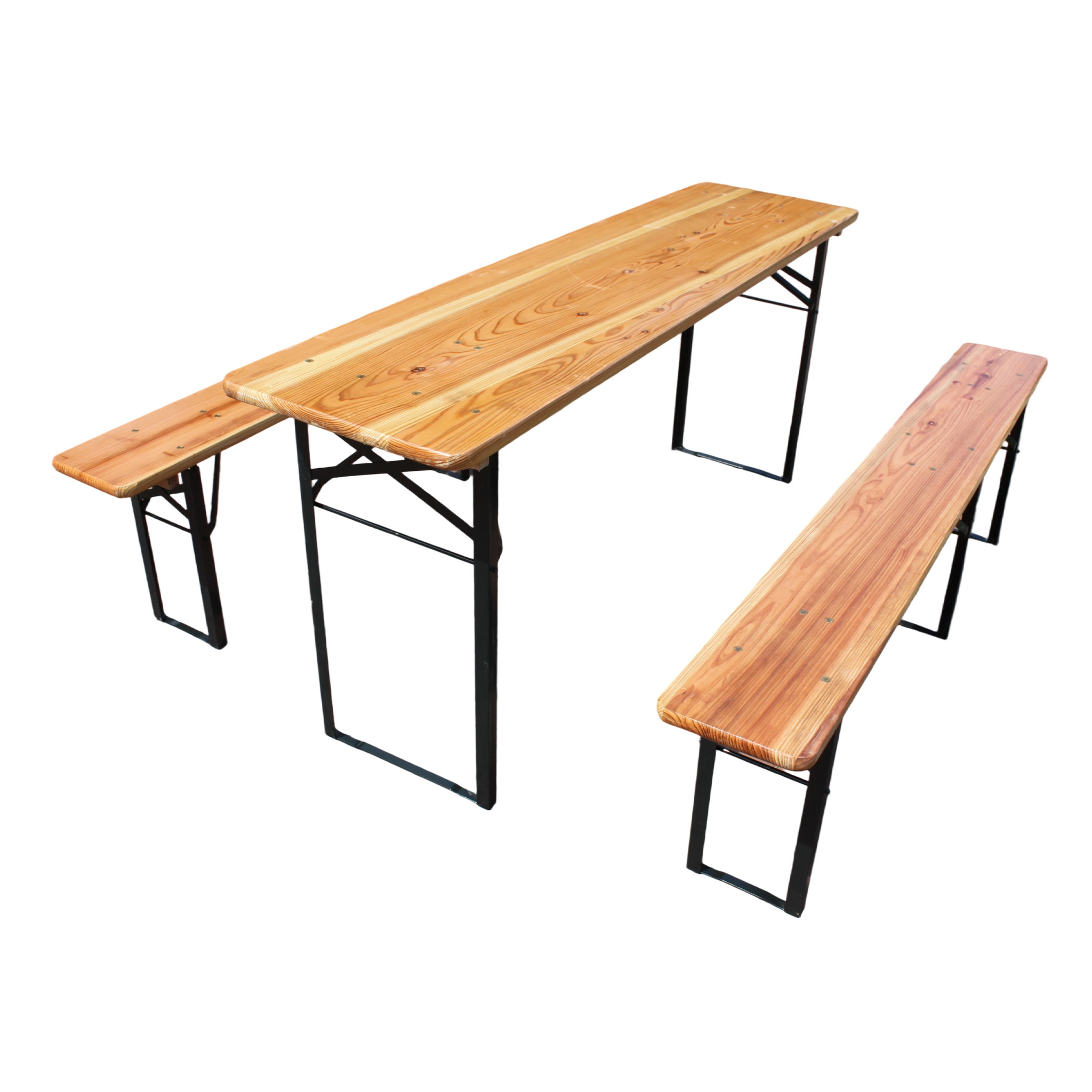 Elvmi Gartenmöbel-set Mit 1 Klapptisch Und 2 Bänken, Für Garten, Feste Und Ausflüge, Holz Und Metall, Natur
