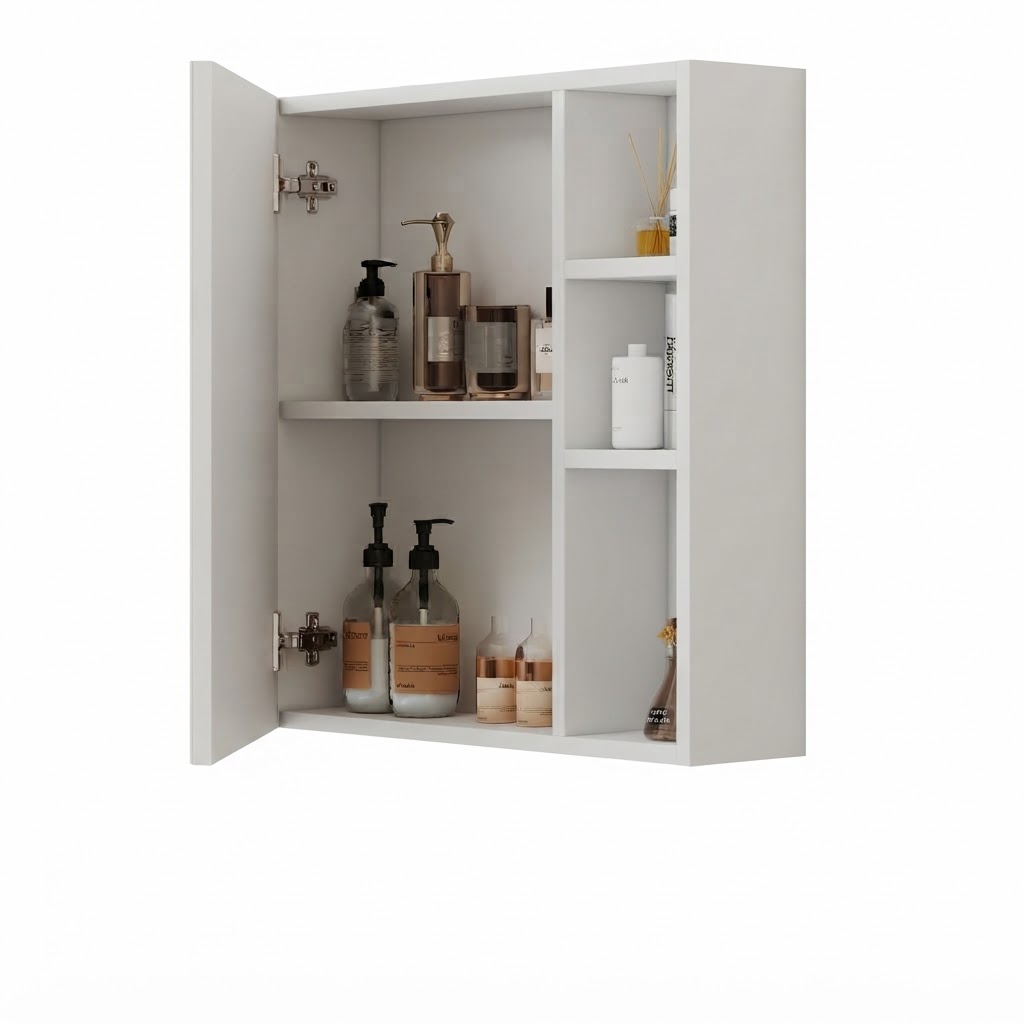 Elvmi Bad Spiegelschrank Zur Wandmontage Mit Unterteiltem Stauraum Und Spiegeltür, 63.5 X 60 X 13 Cm