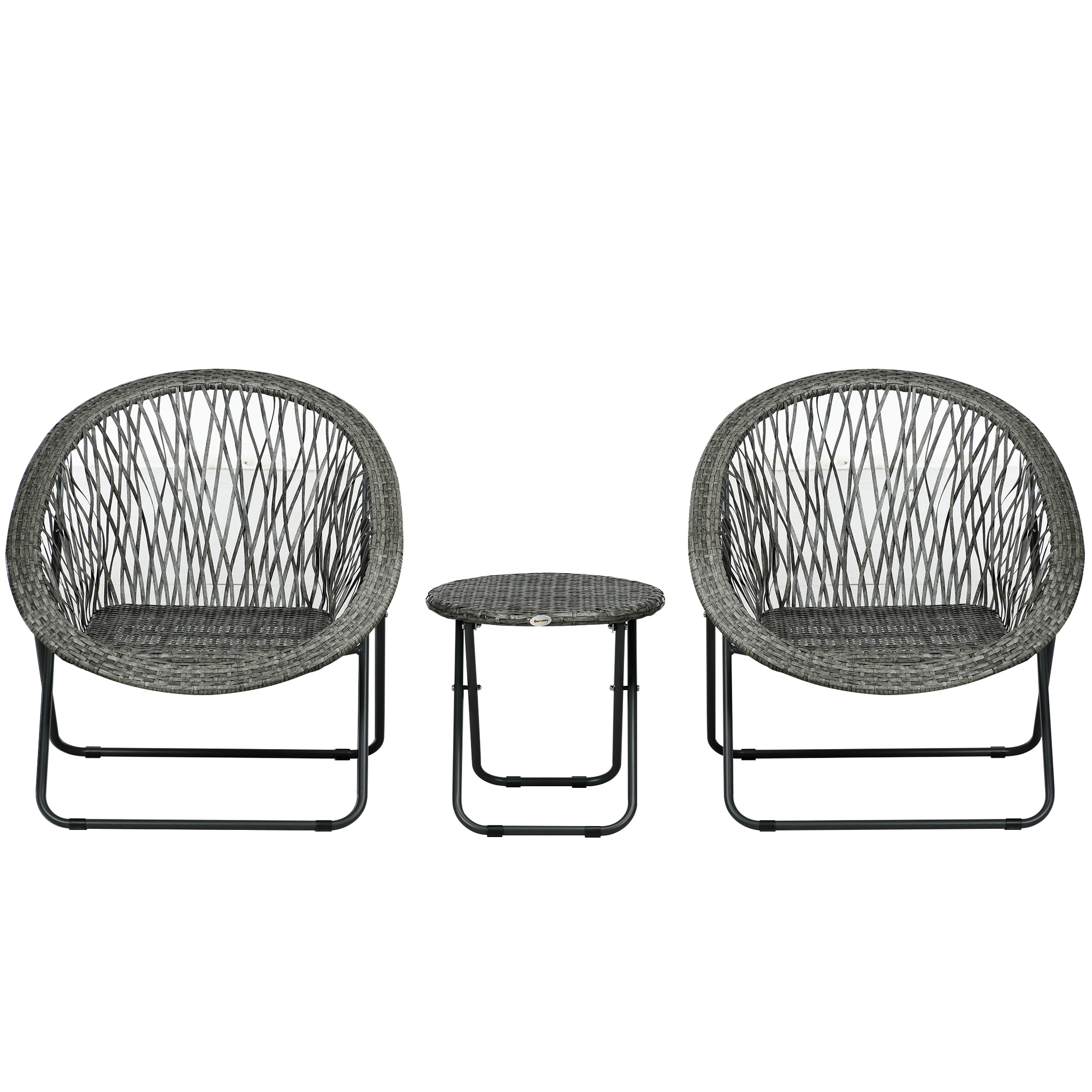 Elvmi Gartenmöbel-set Mit 2 Klappstühlen Und 1 Rundem Beistelltisch, Stahl Und Polyrattan, Grau