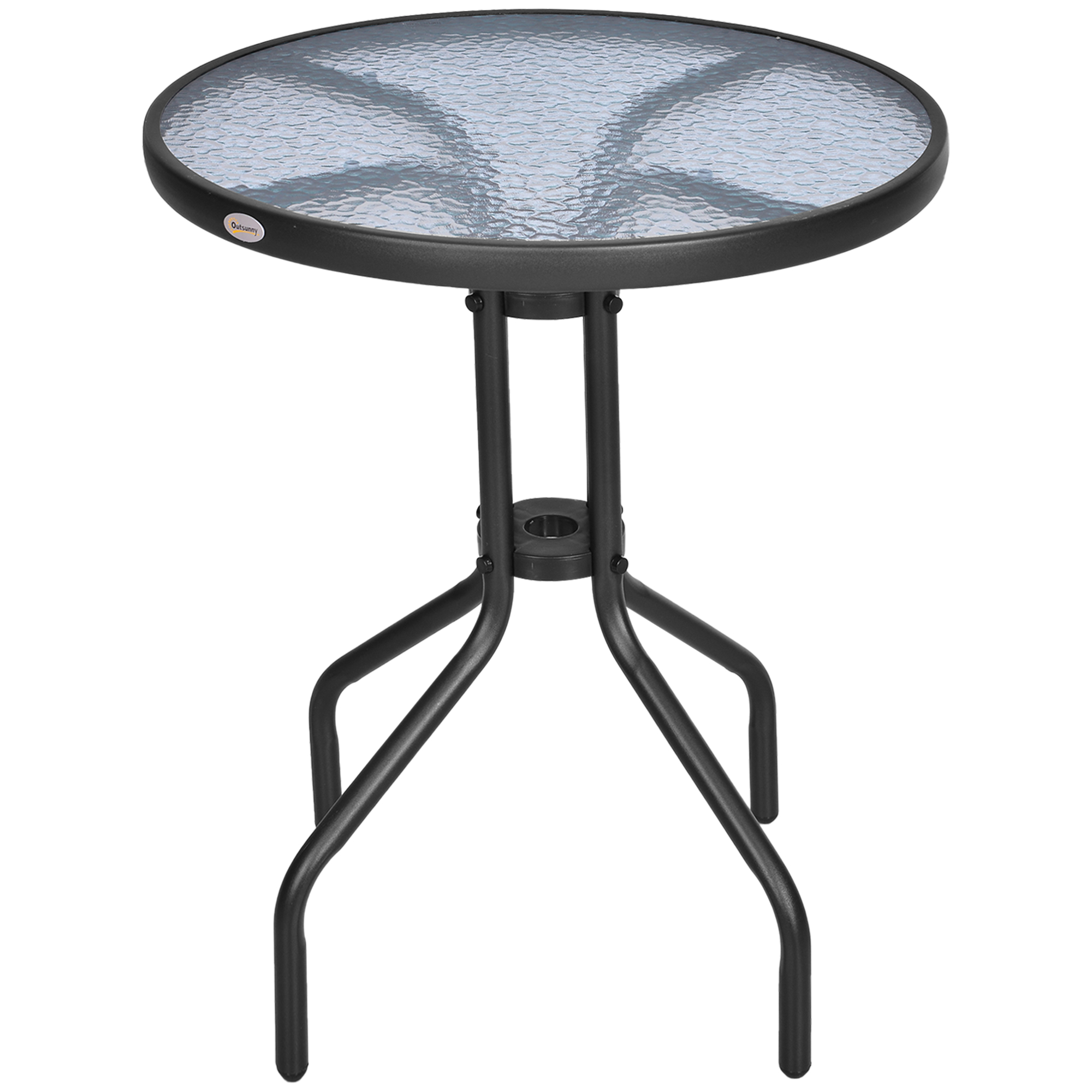 Elvmi Runder Gartentisch Mit Sicherheitsglasplatte Und Metallgestell Für Garten, Balkon Oder Terrasse, 60 X 70 Cm, Schwarz
