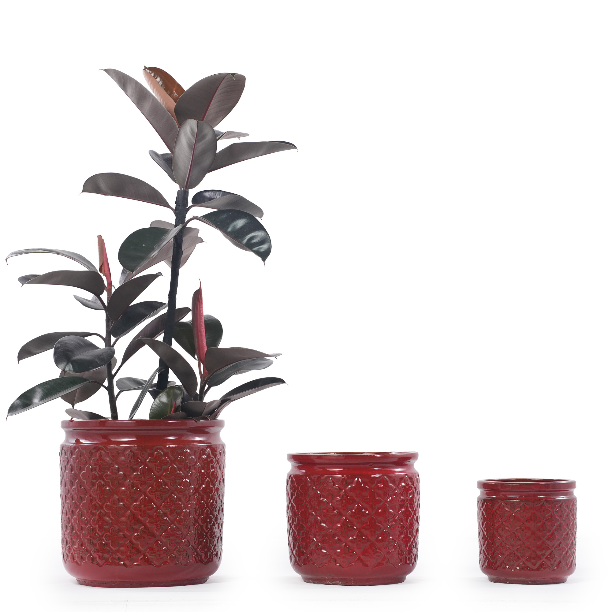 Elvmi Pflanzgefäße Set Aus Keramik Mit Ablaufloch, Frostbeständig Für Balkon Und Garten, Glänzend Weinrot