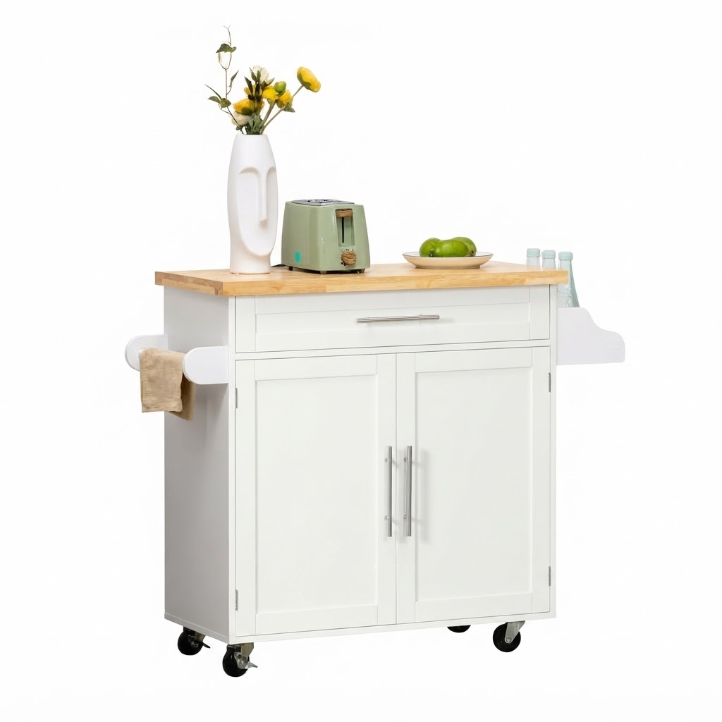 Elvmi Küchenwagen Mit Schublade Schrank Verstellbarem Regal Gewürzregal Rollen Weiß 109 X 40 X 89 Cm