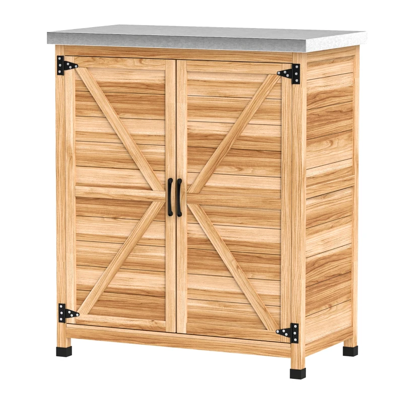 Elvmi Gartenschrank Mit Innenregal Und Arbeitsplatte Aus Verzinktem Stahl, Holzfarben, 79 X 43 X 92 Cm