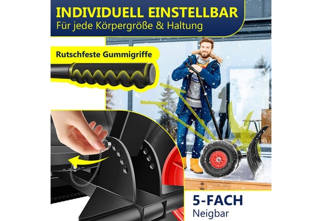 Schneeschaufel Auf Rädern Höhenverstellbar - 5-fach Höhenverstellbar Schneeräumen Rückenschonender Schneeschieber Schneeschild Schwarz - Masko