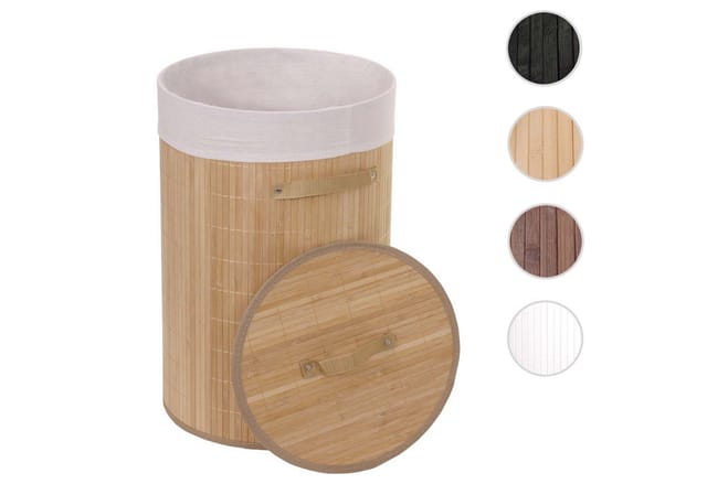 Wäschekorb MCW-C21, Laundry Wäschebox Wäschesammler Wäschebehälter Wäschetonne, Bambus rund 59x35cm 50l ~ naturfarben