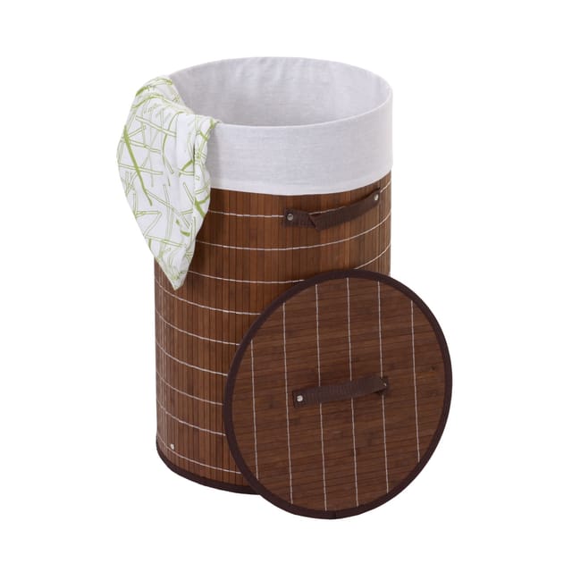 Wäschekorb MCW-C21, Laundry Wäschebox Wäschesammler Wäschebehälter Wäschetonne, Bambus rund 59x35cm 50l ~ braun