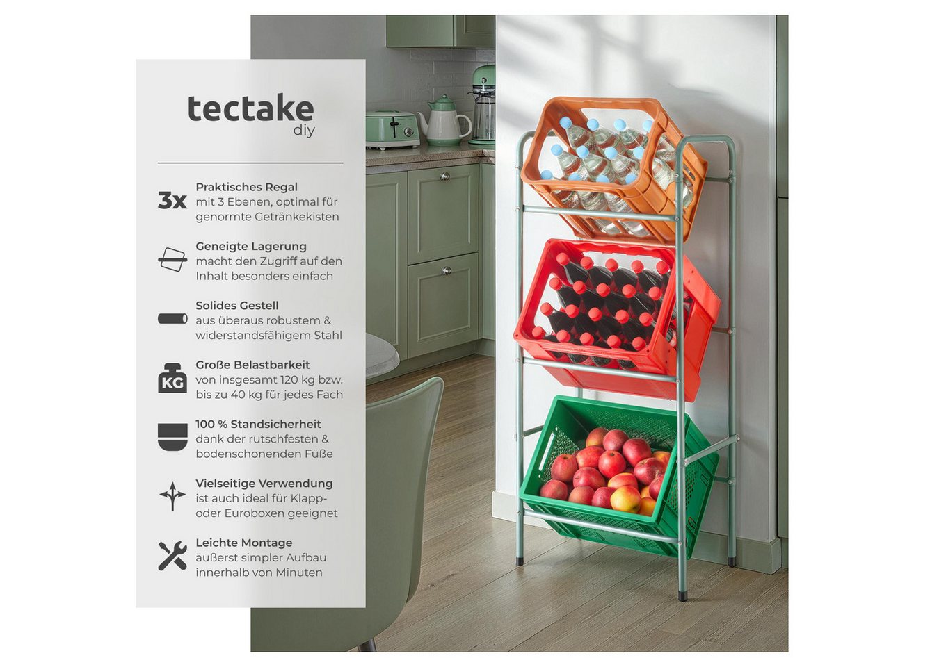 tectake® Getränkekistenregal, aus Stahl, guter Zugriff, 50 x 33 x 116 cm Bild 3