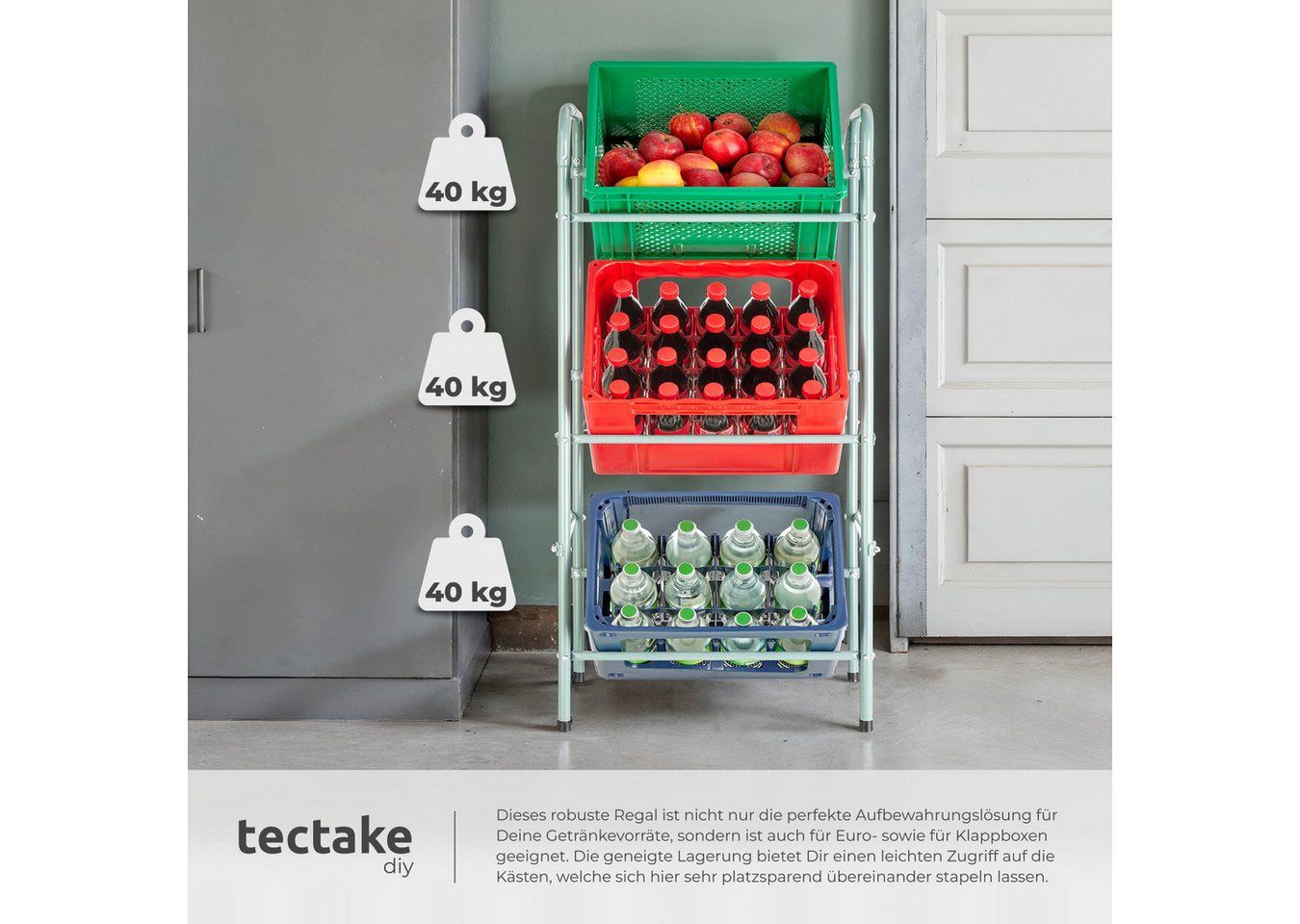 tectake® Getränkekistenregal, aus Stahl, guter Zugriff, 50 x 33 x 116 cm Bild 5