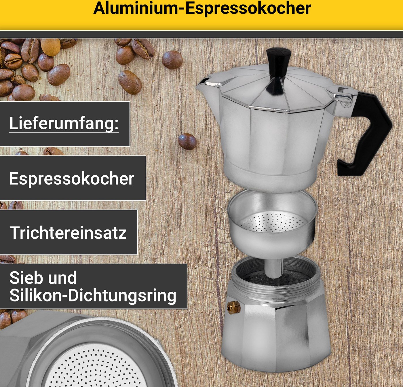 Espressokocher Italiano f. 6 Tassen silber