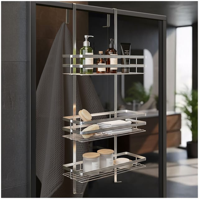 tectake® Duschablage, aus rostfreiem Edelstahl, mit 3 Ablagen, 30 x 21 x 80 cm