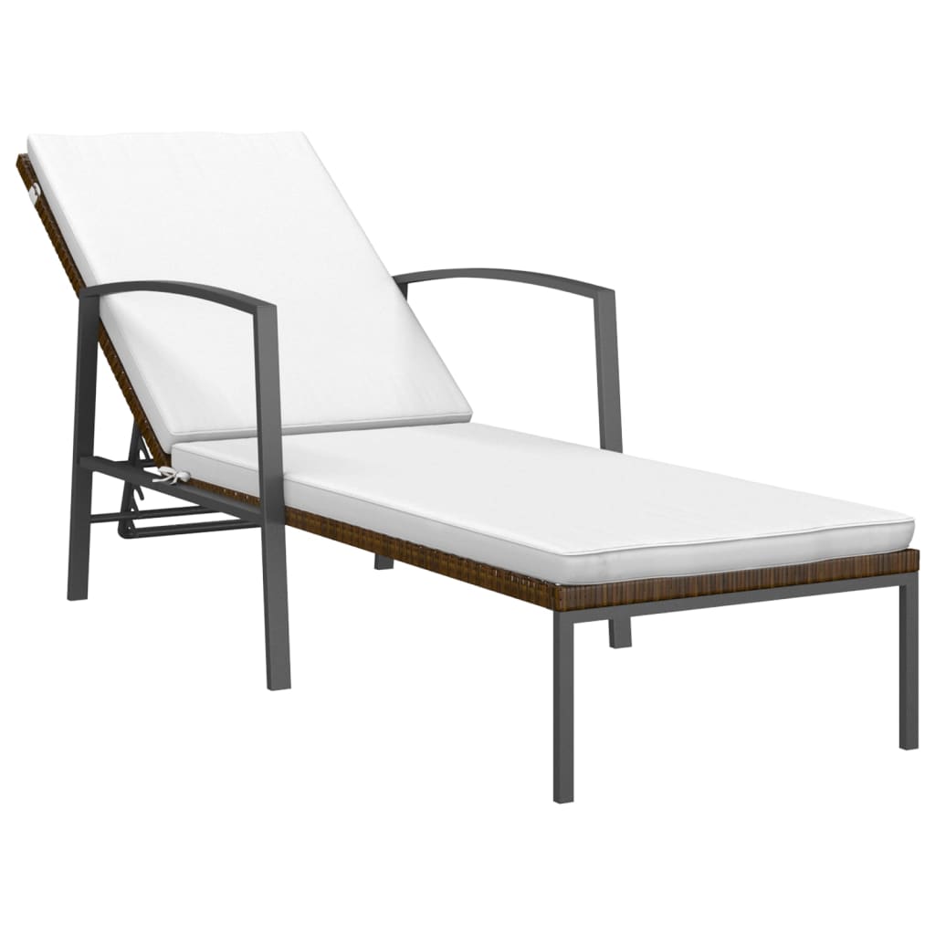 Vidaxl Garden Sun Lounger With Cushion Poly Rattan Brown