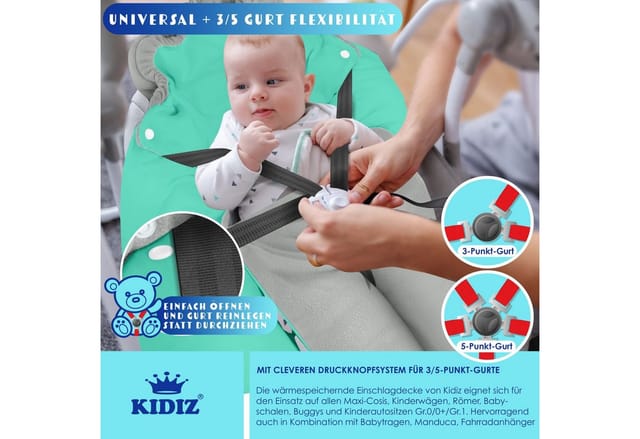KIDIZ® Baby Einschlagdecke Babyschale Winter Herbst Babydecke mit Kapuze & Tasche Universal Fußsack kompatibel mit Maxi-Cosi, Römer, Buggy, Kinderwagen & Autositz isolierend gegen Wind, Nässe & Kälte