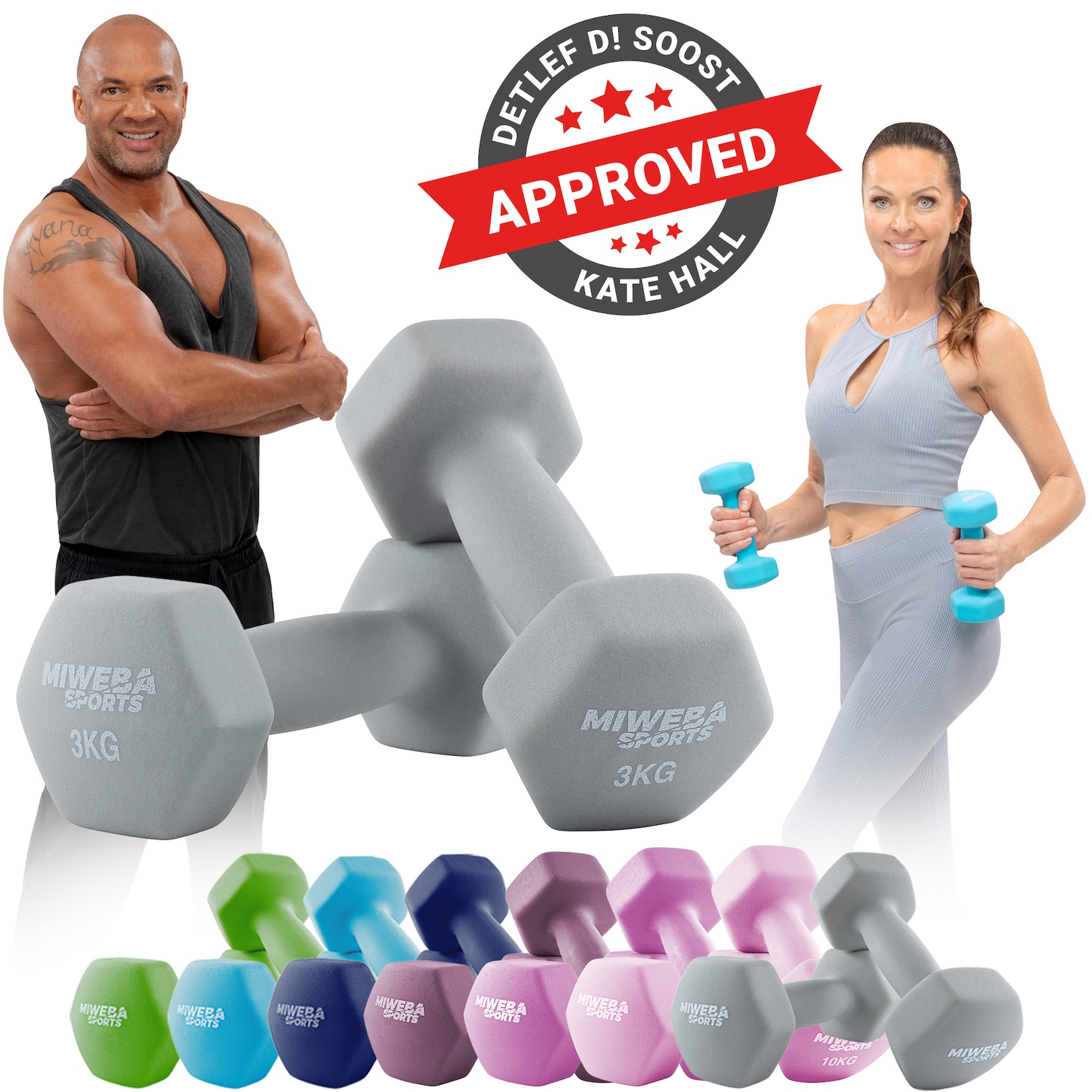 Miweba Sports Gymnastikhanteln 2er-Set NKH100, bodenschonend, 0,5-10 kg, Anti-Rutsch-Oberfläche (Grau, 2x 3,0 Kg)