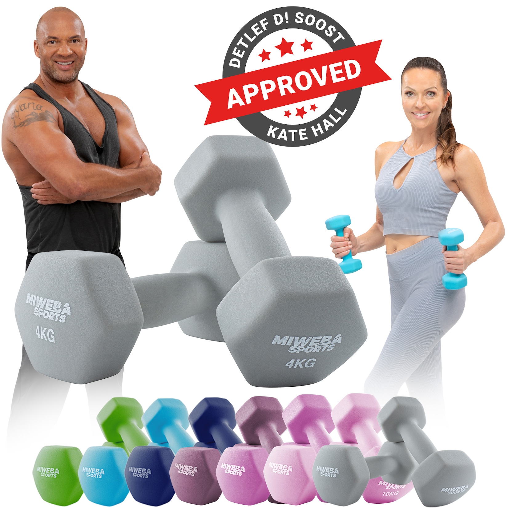 Miweba Sports Gymnastikhanteln 2er-Set NKH100, bodenschonend, 0,5-10 kg, Anti-Rutsch-Oberfläche (Grau, 2x 4,0 Kg)