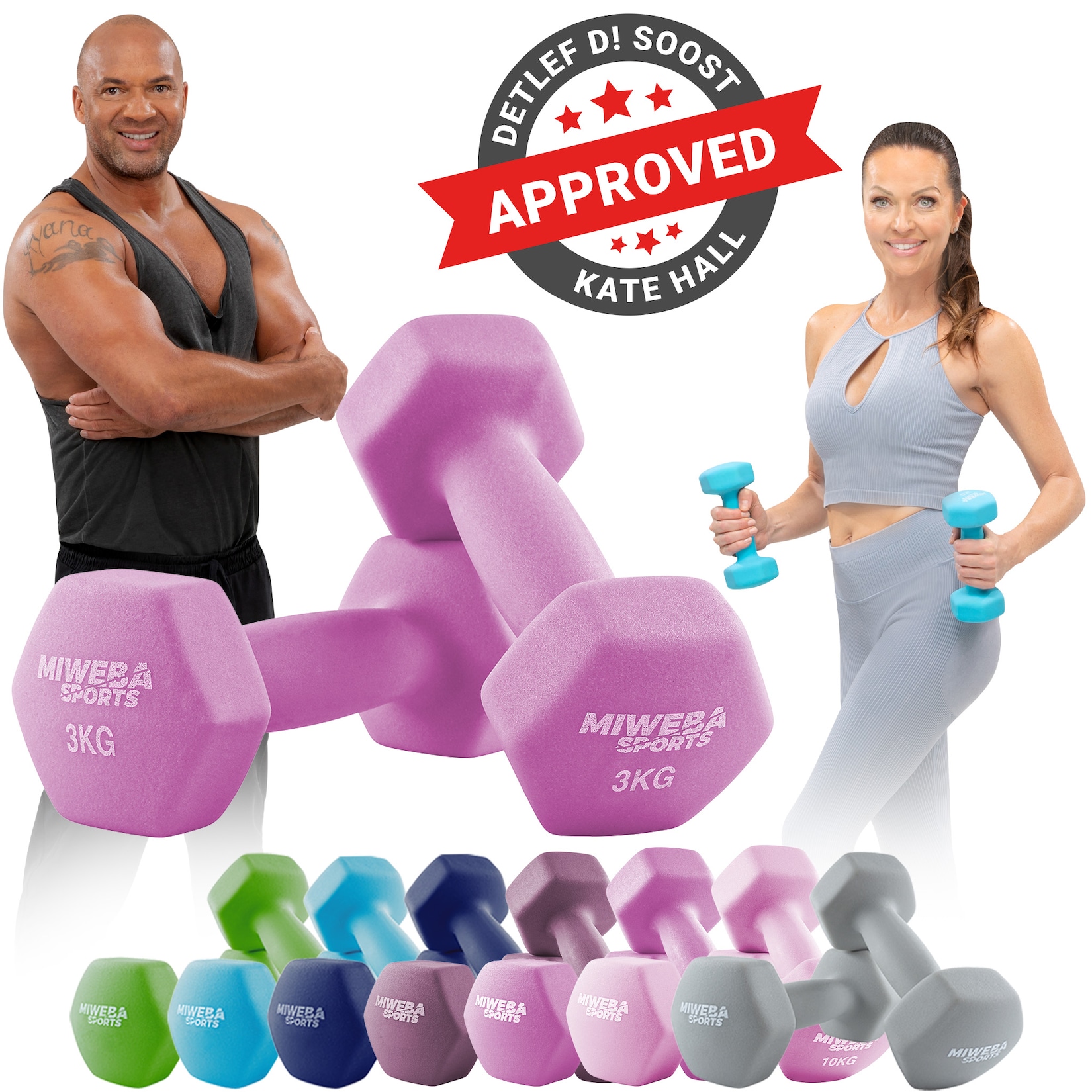 Miweba Sports Gymnastikhanteln 2er-Set NKH100, bodenschonend, 0,5-10 kg, Anti-Rutsch-Oberfläche (Pink, 2x 3,0 Kg)