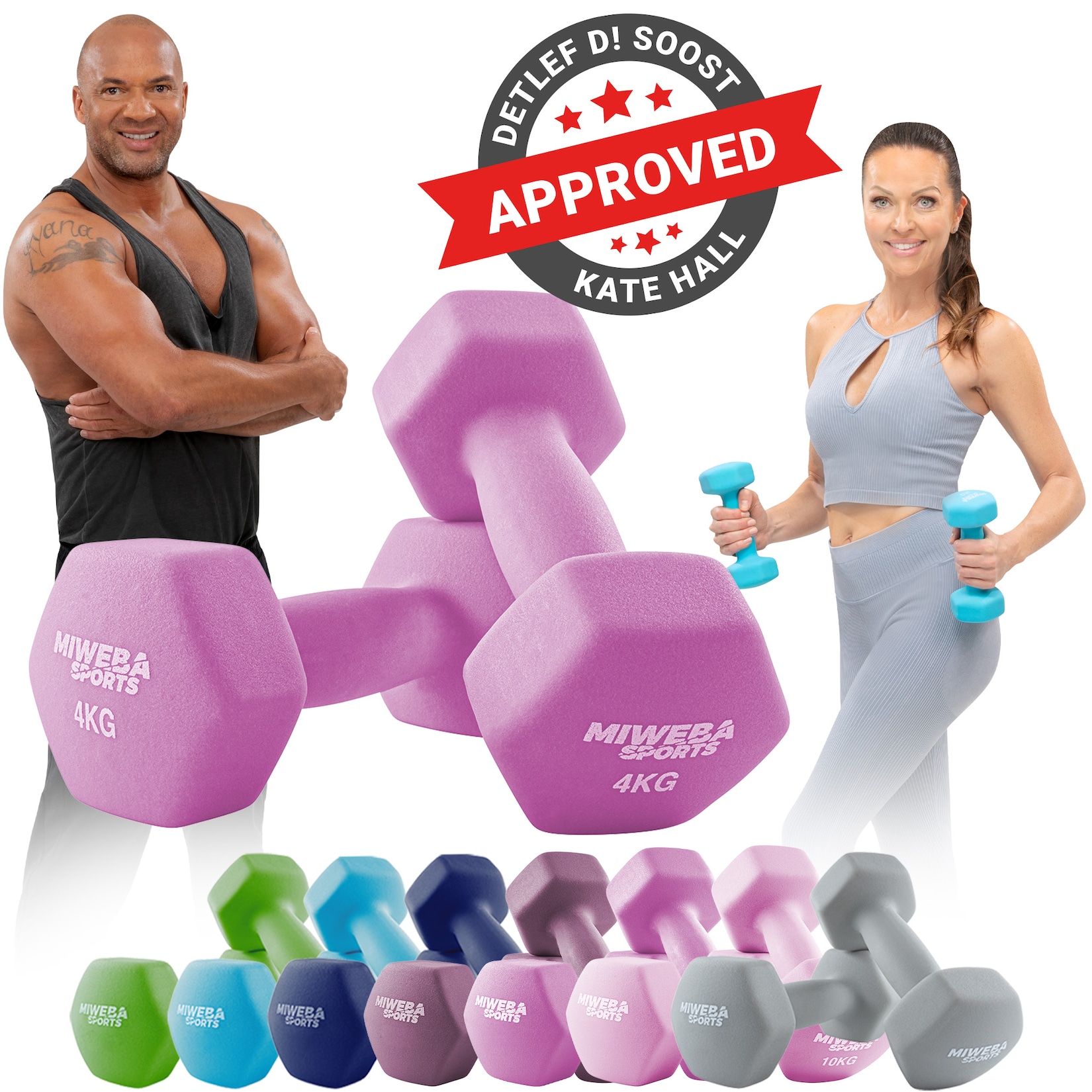 Miweba Sports Gymnastikhanteln 2er-Set NKH100, bodenschonend, 0,5-10 kg, Anti-Rutsch-Oberfläche (Pink, 2x 4,0 Kg)