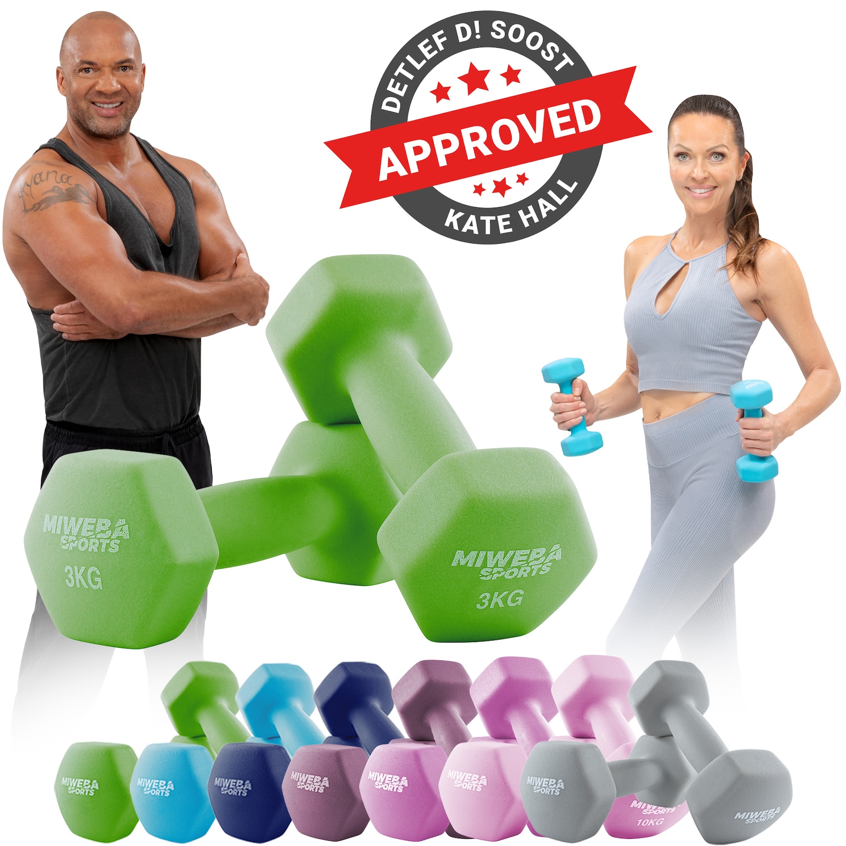 Miweba Sports Gymnastikhanteln 2er-Set NKH100, bodenschonend, 0,5-10 kg, Anti-Rutsch-Oberfläche (Grün, 2x 3,0 Kg)